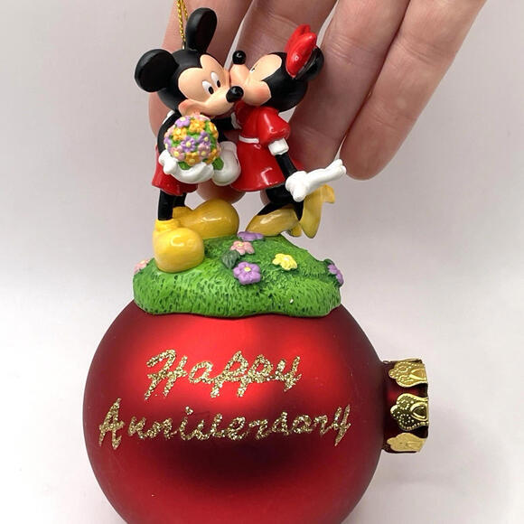 Mickey and Minnie Mouse Happy Anniversary Disney Christmas Ornament 5.5" - Picture 2 of 5
